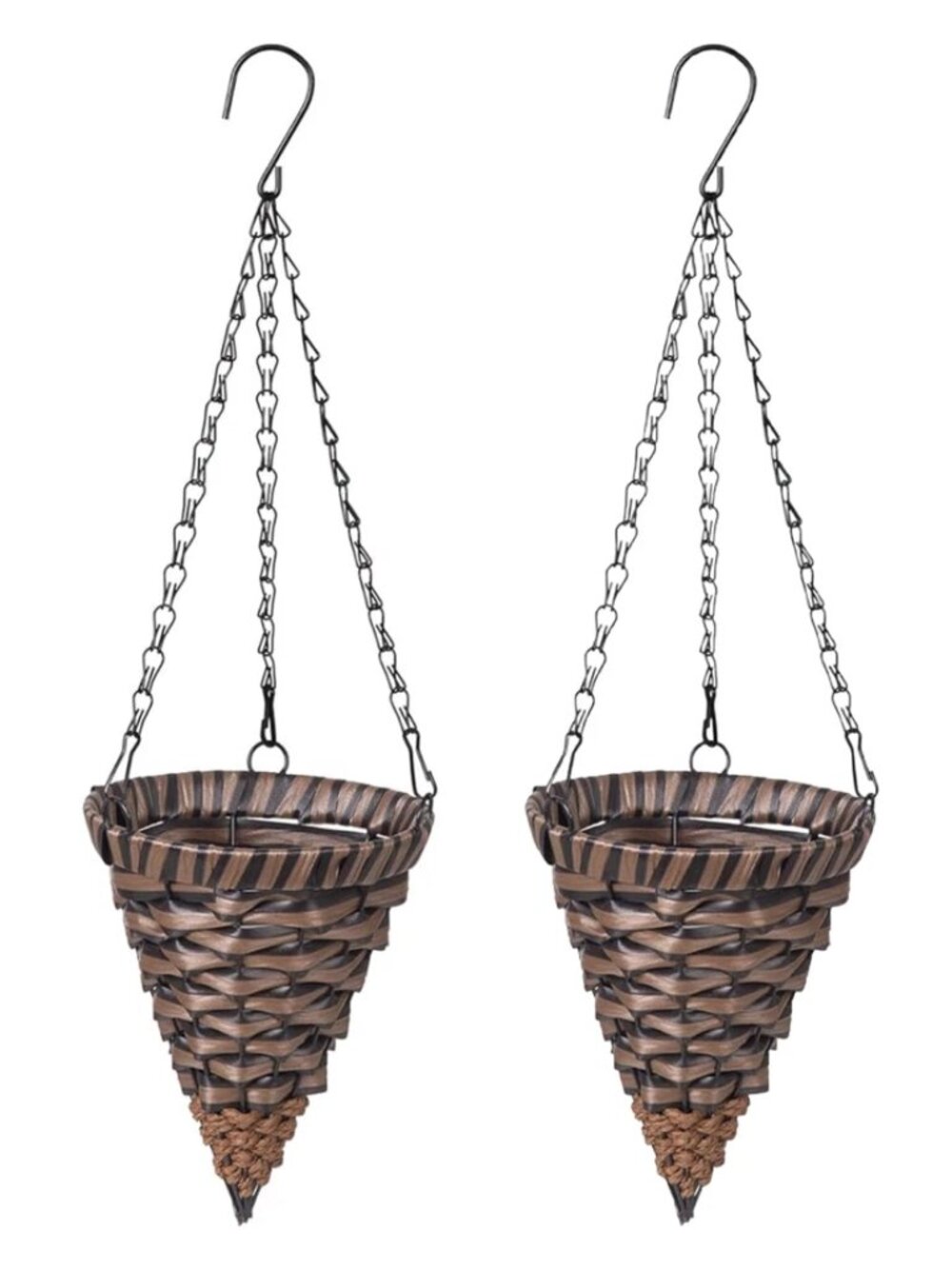 Resin Rattan Set of 2 Cone Hanging Planter Baskets Indoor & Outdoor Crafts NWOT